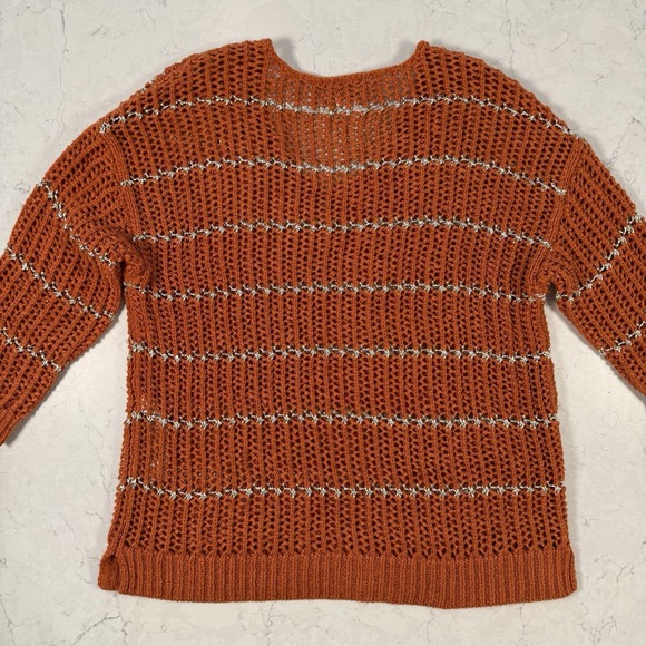 Chicos Women burnt orange silver striped open knit sweater size 0 pullover Small - Picture 11 of 12